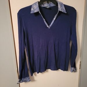 Karen Scott Printed Collar and Cuff Long Sleeve Top